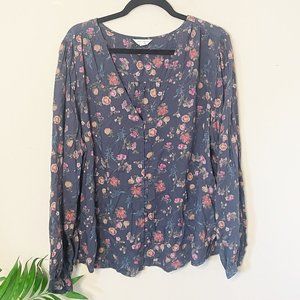 Lucky Brand 100% Modal Floral Puff Sleeve Covered Button Blouse 2X